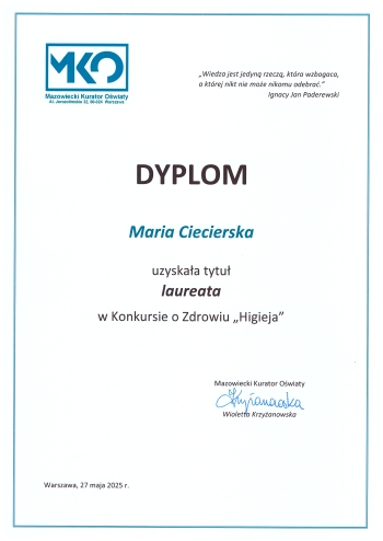 M.CIECIERSKA_HIGIEJA dyplom_laureata_2025