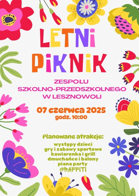 ZAPRASZAMY NA PIKNIK 07/06/2025