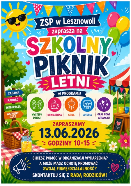 PIKNIK SZKOLNY LETNI 13.06.2026 ZAPRASZAMY