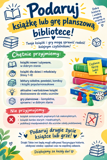 Podaruj książkę lub grę bibliotece